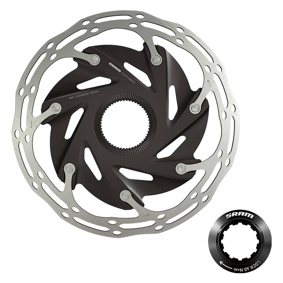 BRAKE PART SRAM DISC ROTOR 140 C-LINE XR-ROAD CL 2-PIECE ROUNDED w/LOCK RING SL/BK