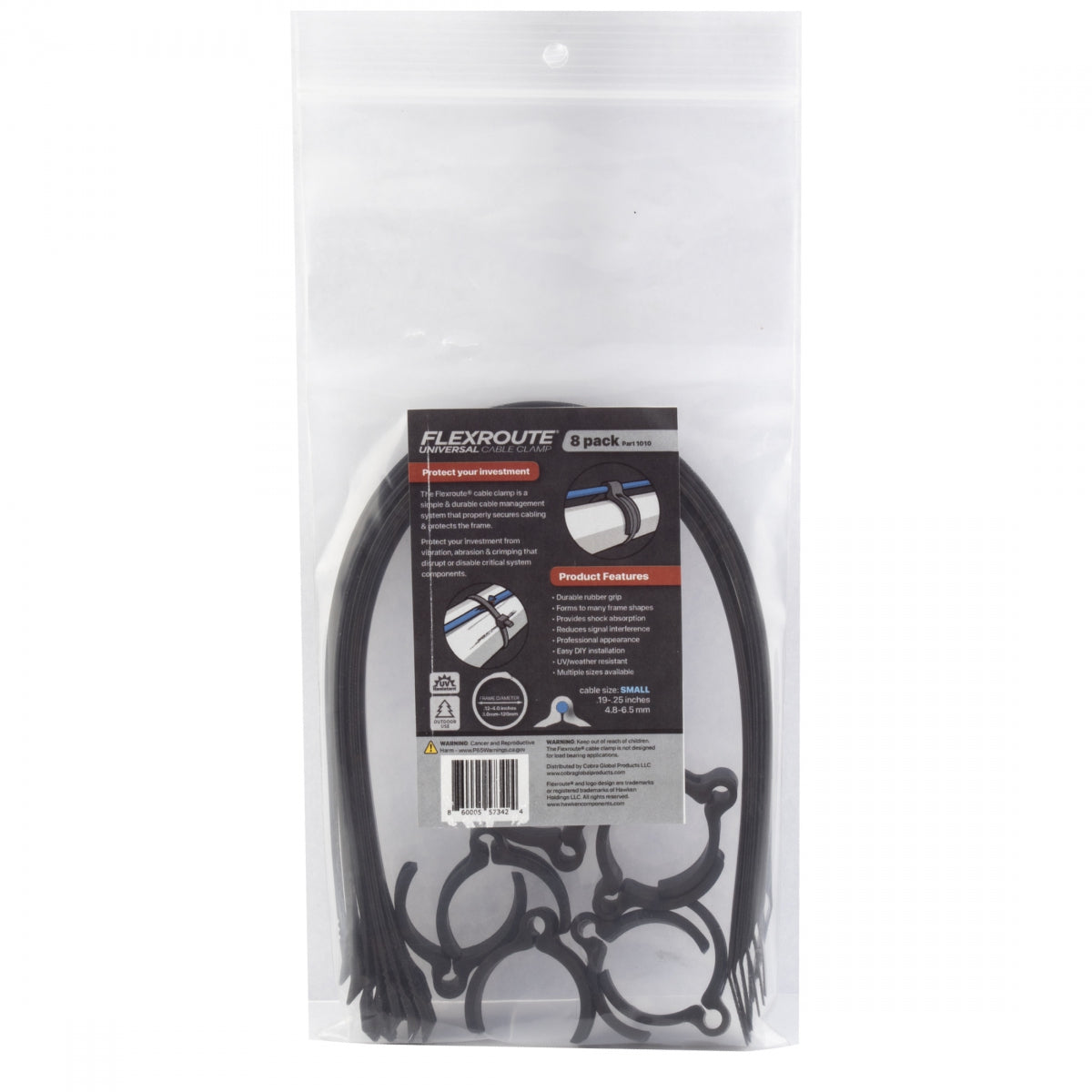 COBRA PRODUCTS Cable Guide Cobra Flexroute Guides SM 4.8-6.5mm w/Ties 8pk Black