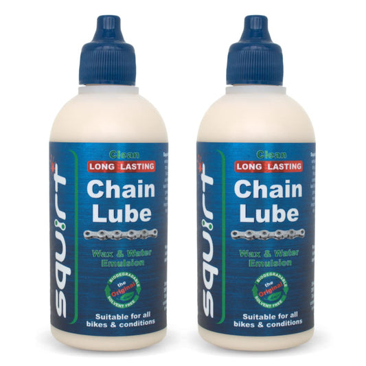 Squirt Chain Lube for Bikes 2 Pack (120ml) – Long-Lasting Lubricant for All Bike Chains – All-Weather Dry Lube to Reduce Noise & Chainsuck – Bicycle Tools & Maintenance Aid