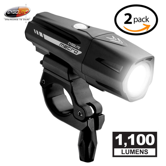 Metro Pro– 1,100 Lumen Bike Light– 5 Night & 3 Daytime Modes– Compact & Durable– IP67 Waterproof– Secured Hard Mount– USB Rechargeable Headlight– for Road, Mountain, Commuter Bicycles - 2 Pack