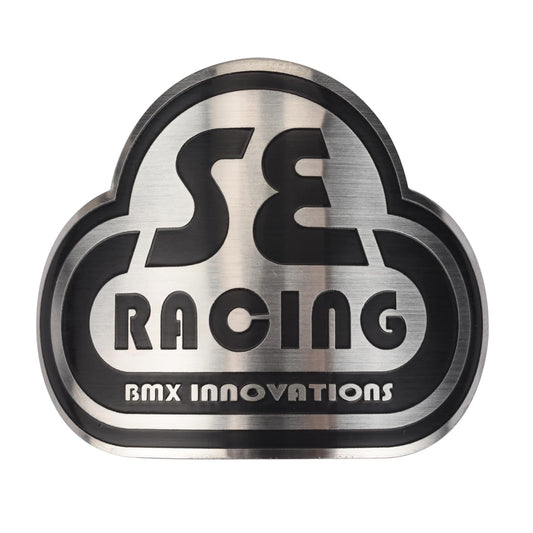 SE Racing BMX bicycle stainless steel head tube badge - SILVER & BLACK