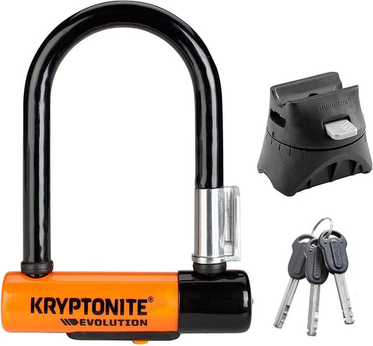 Kryptonite Evolution Mini-5 Bike U-Lock, Heavy Duty Anti-Theft Bicycle U Lock, 13mm Steel Shackle Mounting Bracket and Keys, High Security Lock for Bicycles Scooters,Black