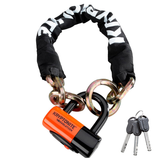 Kryptonite New York 1275 Cinch Ring Bike Chain Lock, 2.5 Feet Long Heavy Duty Anti-Theft Sold Secure Gold Bicycle Chain Lock with Evolution Disc Lock and Keys for E-Bike, Motorcycle, Scooter