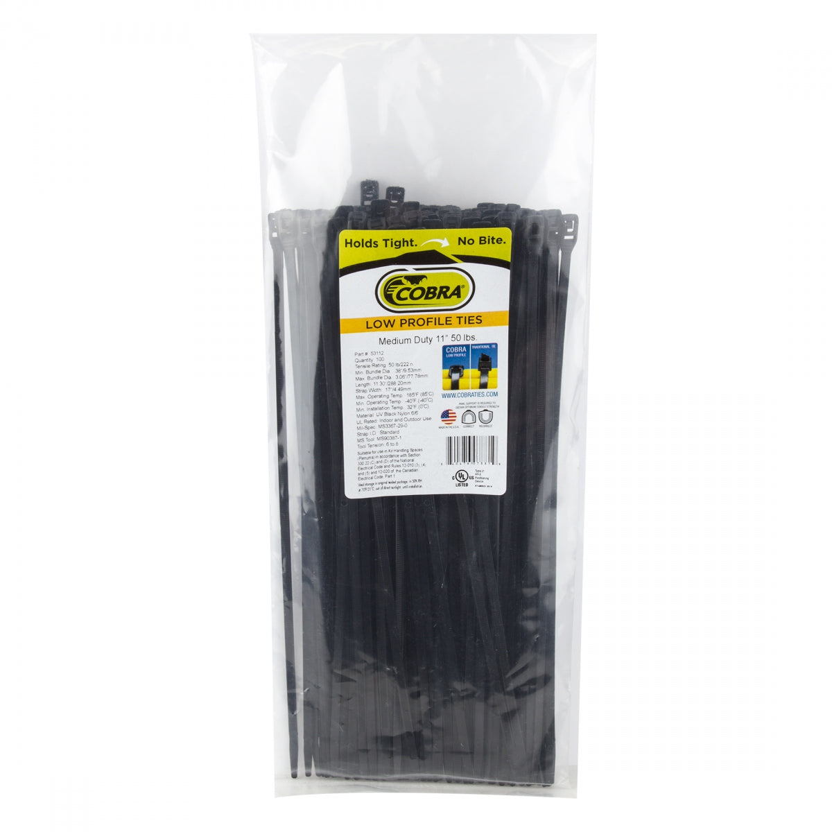 COBRA PRODUCTS Cable Guide Cobra Flexroute Ties Only 11in 100pk Bulk Black