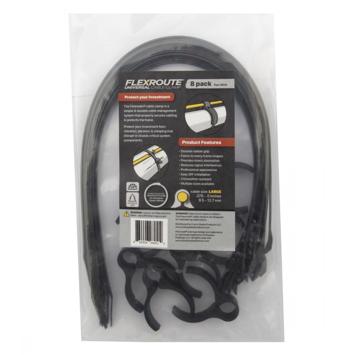 COBRA PRODUCTS Cable Guide Cobra Flexroute Guides LG 9.5-12.7mm LRG w/Ties 8pk Black
