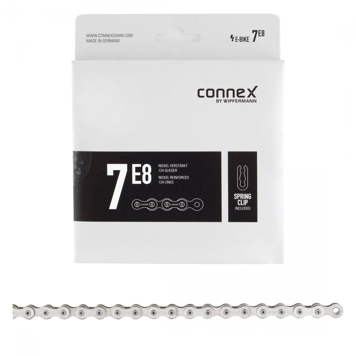 CONNEX Chain 7E8 1s 3/32 Silver 124L for E-Bike