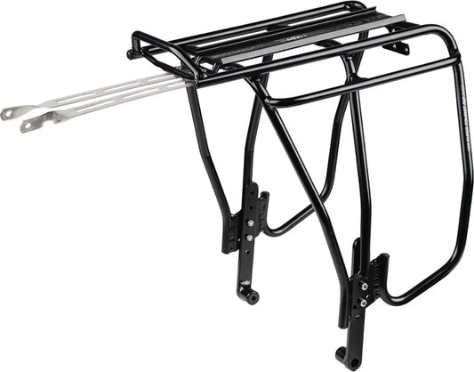 Topeak Uni Super Tourist Fat MTX 2.0 Rear Rack (TA2152B) – 57 lbs Capacity, Adjustable for 24”/26” Fat Bikes, Disc Brake Compatible, MTX QuickTrack System, 6061-T6 Aluminum, Side Pannier Support