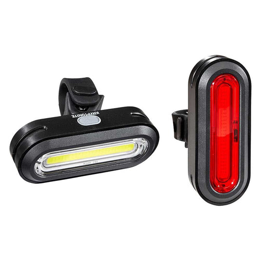 Kryptonite Bike Lights Front and Back, Avenue F-100 R-50 Bright LED Bicycle Light Headlight and Rear Taillight Set, 12 Light Modes Runtime 22 Hours, Easy to Install Lights for Bike for Men Women