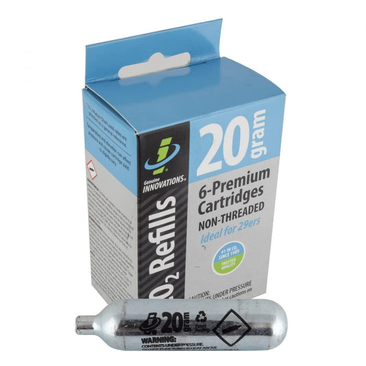 Genuine Innovations G20313, Bicycle CO2 Cartridges, Non-Threaded, 20g, pack of 6, Silver