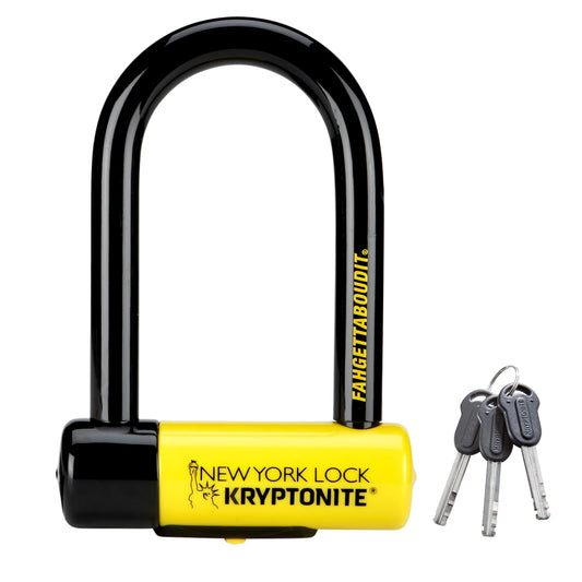 Kryptonite New York FAHGETTABOUDIT Mini Bike U-Lock, Heavy Duty Anti-Theft Bicycle U Lock Sold Secure Gold, 18mm Shackle with Keys, 10/10 Security Rating for E-Bike, Motorcycle, Scooter