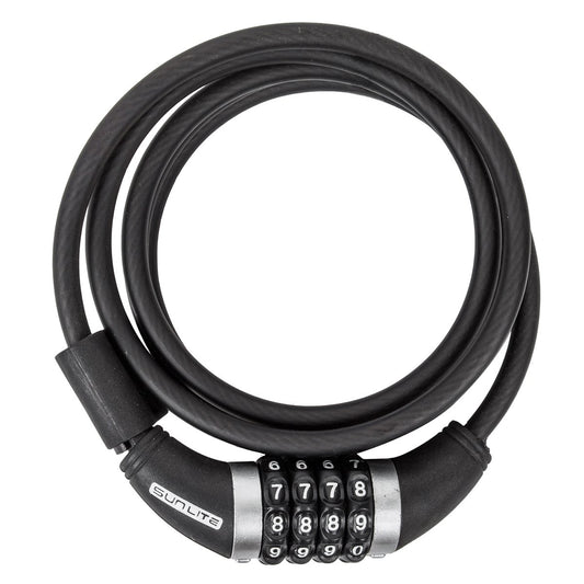 Sunlite Resettable Combo Cable Lock, 8mm x 6 ft., Black