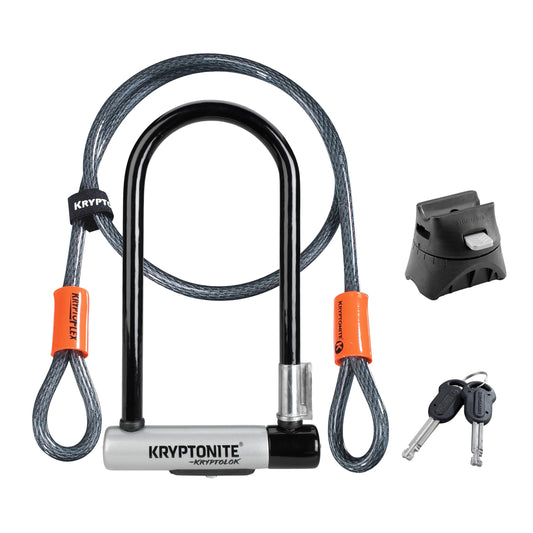 Kryptonite Kryptolok Standard Bike U-Lock with Cable, Heavy Duty Anti-Theft Bicycle U Lock, 12.7mm Shackle and 10mm x 4ft Length Security Cable with Mounting Bracket and Keys